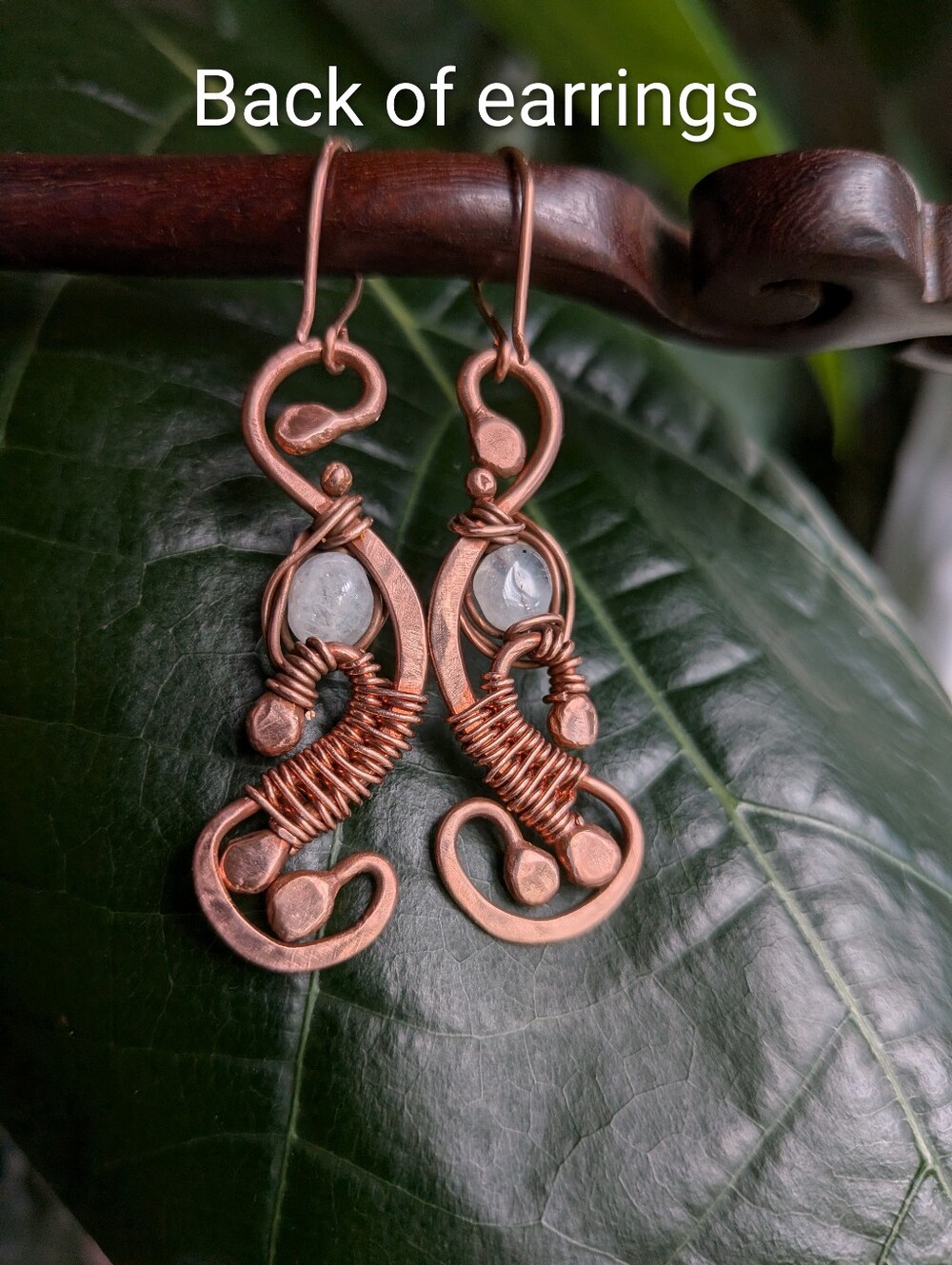 Artisan Copper Earrings with Moonstones - Picture 6 of 11
